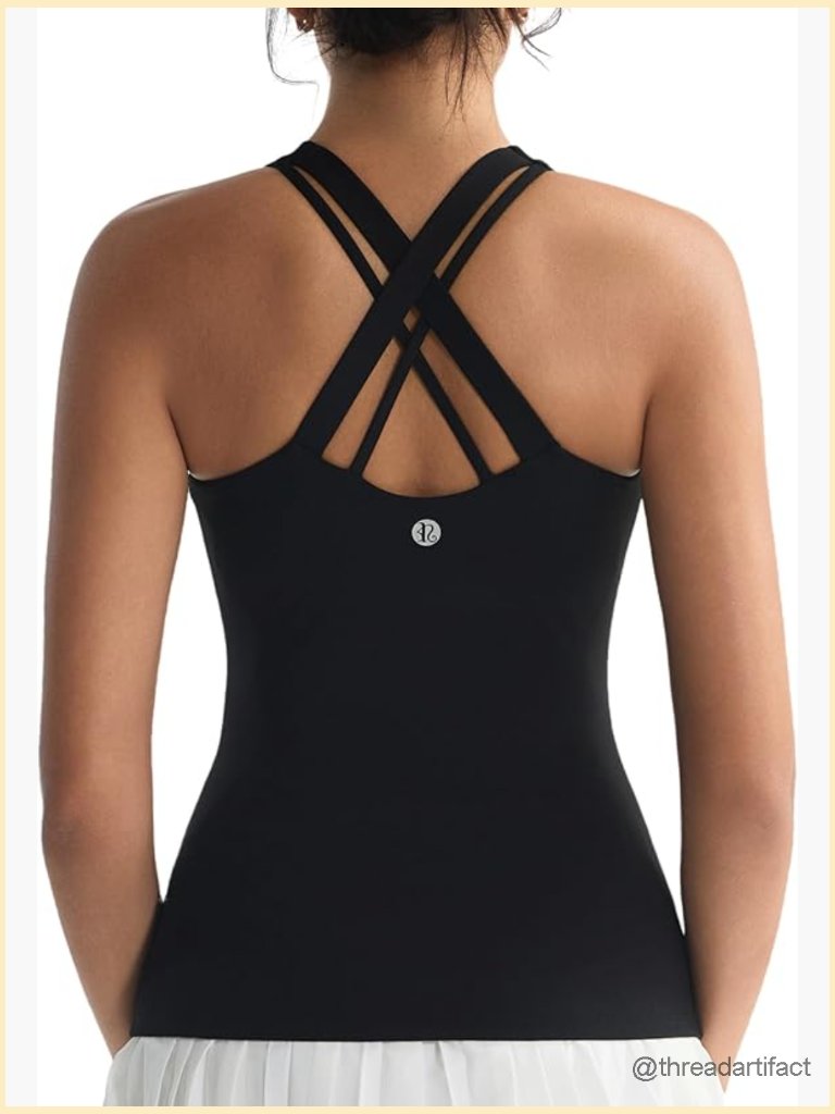 Built In Bra Tank Top Crisscross Back Yoga Workout Compression Shirt